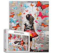 Puzzle da 1000 pezzi per adulti colorato farfalla pittura puzzle Banksy Girl 1000 pezzi puzzle per impegnativo gioco di attività familiari graffiti street art puzzle fai da te decorazione da parete