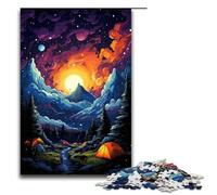 Puzzle da 1000 pezzi per adulti colorato psichedelico spaziale campeggio divertimento per famiglie con poster abbinato e foglio di quiz (dimensioni 75x50 cm)