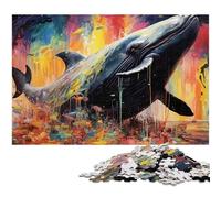 Puzzle da 1000 pezzi per adulti, colorato puzzle in cartone a forma di balena blu, ideale come decorazione fai da te e come regalo rompicapo, 26X38CM/10,23x14,96 pollici.