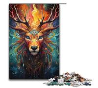 Puzzle da 1000 pezzi per adulti colorato puzzle psichedelico con spirito animale cervo - Gioco impegnativo un'opera d'arte adatta per adolescenti dai 14 anni in su 1000 pezzi (38x26 cm)