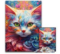 Puzzle da 1000 pezzi per adulti, colorato puzzle psichedelico in legno a forma di gatto, ideale come decorazione fai da te e come regalo rompicapo, 50x75CM/19,68x29,52 pollici.