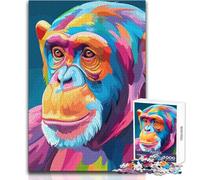Puzzle da 1000 pezzi per adulti, colorato, ritratto di scimpanzé, tranquillo, rilassante, tempo libero, precisione fine, bordo, giocattolo artigianale, dimensioni 38x26cm