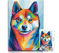 Puzzle da 1000 pezzi per adulti, colorato ritratto pop art di Shiba Inu, goditi momenti di pace e tranquillità, giocattolo artigianale da taglio ad alta precisione, dimensioni 50x75cm