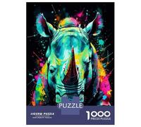 Puzzle Da 1000 Pezzi Per Adulti Colorful Rhino Portrait Puzzle Per Adulti Gioco Rompicapo Difficile Sfida Educativa Difficile 38x26cm/1000pcs
