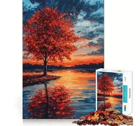 Puzzle da 1000 pezzi per adulti con albero al tramonto in autunno, bordi sottili, gioco cognitivo, rilassante, decorazione natalizia da parete (50x75cm)