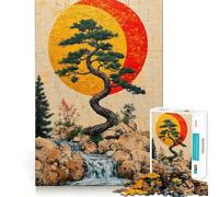 Puzzle da 1000 pezzi per adulti con albero bonsai e cascata,decorazione a incastro,gioco cognitivo divertente,gioco di pace,attività per compleanno 38x26cm