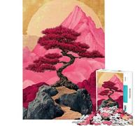 Puzzle da 1000 pezzi per adulti con albero bonsai rosa e paesaggio montano ideale come regalo Gioco divertente per adulti stimolante per la memoria e con una sfida da completare (dimensioni 38x26cm)