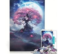 Puzzle da 1000 pezzi per adulti con albero di ciliegio in fiore e luna piena, gioco rilassante, per divertimento in famiglia, collezione d'artista, belle arti 50x75cm