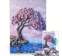 Puzzle da 1000 pezzi per adulti con albero di ciliegio in fiore vicino all'acqua, gioco divertente, interazione genitore-figlio, gioco stimolante, regalo 50x75cm