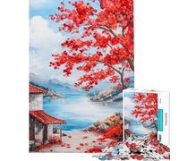 Puzzle da 1000 pezzi per adulti con albero rosso in riva al lago ideale come regalo antistress per assemblare un disegno un regalo perfetto per gli amanti del gioco (dimensioni 38x52cm)