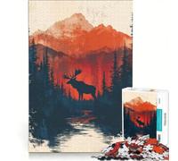 Puzzle da 1000 pezzi per adulti con alce in un paesaggio montano giocattolo fai da te ideale per passare il tempo durante le vacanze compleanni e altre occasioni 50x75cm