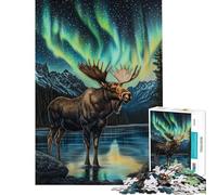Puzzle da 1000 pezzi per adulti con alce sotto l'aurora boreale gioco educativo stimolante per la mente ideale come regalo di compleanno o per passare il tempo in casa (dimensioni 75x50cm)