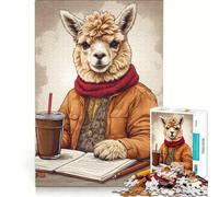 Puzzle da 1000 pezzi per adulti con alpaca che si gode un caffè, gioco impossibile, rilassante e stimolante per la mente, ideale come decorazione da scrivania 50x75cm