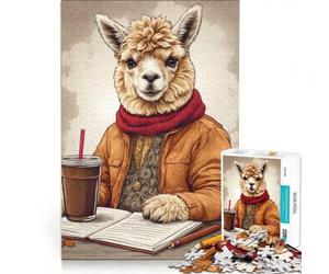 Puzzle da 1000 pezzi per adulti con alpaca che si gode un caffè, gioco impossibile, rilassante e stimolante per la mente, ideale come decorazione da scrivania 50x75cm