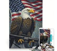 Puzzle da 1000 pezzi per adulti con aquila americana, fucile e bandiera, gioco impossibile, rilassante e stimolante per la mente, ideale come decorazione da scrivania 50x75cm