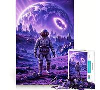 Puzzle da 1000 pezzi per adulti con astronauta,alieno,pianeta,cielo viola e bordi netti Gioco cognitivo divertente,gioco lento,regalo festivo per il tempo libero (38x26cm)