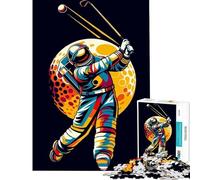 Puzzle da 1000 pezzi per adulti con astronauta che gioca a golf giocattolo educativo WPAP giochi rilassanti sfida impegnativa ottimo regalo (dimensioni 38x26cm)