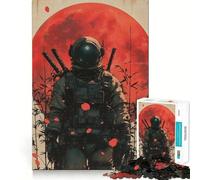 Puzzle da 1000 pezzi per adulti con astronauta samurai e luna rossa,Giappone,bordi netti,gioco cognitivo divertente,gioco lento,regalo festivo per il tempo libero (38x26cm)