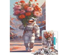 Puzzle da 1000 pezzi per adulti con astronauta uomo spaziale e fiori Gioco per famiglie giocattolo avvincente per coltivare la pazienza regalo per donne e uomini migliora la memoria (38x52cm)