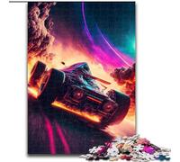 Puzzle da 1000 pezzi per adulti con auto da corsa nello spazio e fiamme,in legno,idea regalo per le feste,opera d'arte umoristica,opera d'arte dettagliata 50x75cm per compleanno,festa,Natale,Halloween