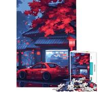 Puzzle da 1000 pezzi per adulti con auto rossa in una strada giapponese Aiuta ad allenare la mente Divertimento in casa giochi per famiglie dai 14 anni in su (50x75cm)