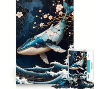 Puzzle da 1000 pezzi per adulti con balena blu,tecnica Kintsugi,pezzi ben definiti,attività stimolante per la mente,divertimento rilassante,regalo artistico per compleanno 38x52cm