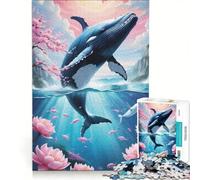 Puzzle da 1000 pezzi per adulti con balena che emerge paesaggio marino floreale gioco pratico decorazione artistica per la casa compleanno e Natale 50x75cm