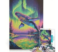 Puzzle da 1000 pezzi per adulti con balena e aurora boreale giocattolo decorativo da parete compleanni e Natale 50x75cm