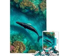 Puzzle da 1000 pezzi per adulti con balena megattera in volo sopra la barriera corallina Puzzle per adulti gioco rompicapo gara di velocità manuale regalo di compleanno e unico (dimensioni 50x75cm)