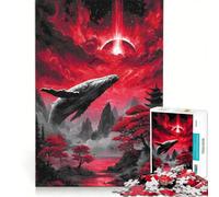 Puzzle da 1000 pezzi per adulti con balena rossa in un paesaggio giapponese gioco pratico decorazione per la casa compleanno e Natale 50x75cm