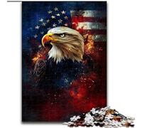 Puzzle da 1000 pezzi per adulti con bandiera americana e aquila, in legno, attività per famiglie, decorazioni fai da te per la casa, regalo per le feste, dimensioni 50X75cm