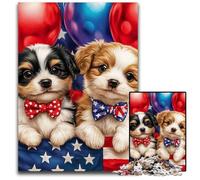 Puzzle da 1000 pezzi per adulti, con bandiera americana e cucciolo, in legno, antistress, per trascorrere il tempo in casa, un'opera d'arte per bambini dai 14 anni in su, 50x75cm
