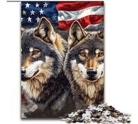 Puzzle da 1000 pezzi per adulti con bandiera americana raffigurante un lupo, perfetto per divertirsi in famiglia a Natale, Ringraziamento, compleanni e Pasqua, 50x75cm