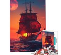 Puzzle da 1000 pezzi per adulti con barca a vela al tramonto sull'oceano difficile e stimolante decorazione per la casa giocattolo educativo per ragazzi dai 14 anni in su (38x52cm)