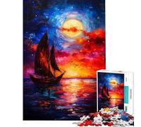 Puzzle da 1000 pezzi per adulti con barca a vela sotto la luna piena gioco pratico per adulti decorazione per la casa regalo di compleanno (Dimensioni 38x26cm)