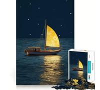 Puzzle da 1000 pezzi per adulti con barca,luna e intagli precisi,divertente gioco di logica e pensiero,ideale per il tempo libero,con scena natalizia 38x26cm