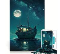 Puzzle da 1000 pezzi per adulti con barca,luna e notte,bordo perfetto,gioco stimolante,gioco di ozio,scena natalizia 38x26cm