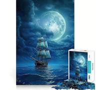 Puzzle da 1000 pezzi per adulti con barca,notte e luna,taglio preciso,divertente gioco di logica e pensiero,svago e divertimento,scena natalizia 50x75cm