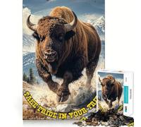 Puzzle da 1000 pezzi per adulti con bisonte che corre tra le montagne,bordi lisci,gioco di concentrazione e costruzione,gioco tranquillo,scena natalizia (38x52cm)