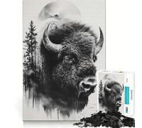 Puzzle da 1000 pezzi per adulti con bisonte,doppia esposizione e luna,ideale per decorazioni,giochi di concentrazione mentale e relax,con scena natalizia (50x75cm)