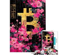 Puzzle da 1000 pezzi per adulti con Bitcoin e fiori di ciliegio giapponesi Puzzle rompicapo per adulti gioco di memoria e stimolante ideale come regalo (dimensioni 50x75cm)