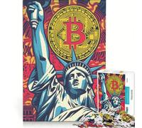 Puzzle da 1000 pezzi per adulti con Bitcoin e Statua della Libertà, giocattolo educativo, migliora la memoria, compleanno e Natale 38x52cm