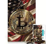 Puzzle da 1000 pezzi per adulti con Bitcoin sulla bandiera americana,ideale per decorazioni,giochi di concentrazione mentale e relax,con scena natalizia (38x52cm)