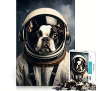Puzzle da 1000 pezzi per adulti con Boston Terrier e astronauta,dai bordi netti,gioco cognitivo divertente,gioco lento,regalo festivo per il tempo libero (38x26cm)