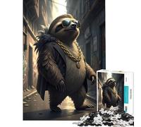 Puzzle da 1000 pezzi per adulti con bradipo dagli occhiali da sole e catena d'oro ideale per compleanni e Natale divertimento in famiglia decorazione per la casa adatto a partire dai 14 anni (38x52cm)