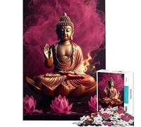 Puzzle da 1000 pezzi per adulti con Buddha loto rosa e fiamma gioco educativo e stimolante ideale come regalo per attività in famiglia (dimensioni 38x52cm)