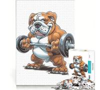 Puzzle da 1000 pezzi per adulti con bulldog e manubri, ideale per sport e relax, una sfida stimolante da completare, perfetto come elemento della lista dei desideri con Babbo Natale 38x26cm