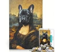 Puzzle da 1000 pezzi per adulti con bulldog francese e Monna Lisa gioco interattivo per genitori e figli ideale come regalo per tutta la famiglia 38x52cm
