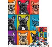 Puzzle da 1000 pezzi per adulti con bulldog francese in stile pop art gioco rompicapo attività per famiglie giocattolo antistress compleanni e occasioni speciali (38x52cm)