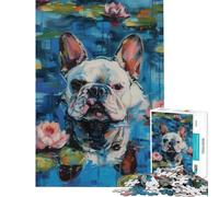 Puzzle da 1000 pezzi per adulti con bulldog francese tra le ninfee gioco educativo giocattolo didattico ottimo regalo difficile (dimensioni 38x26cm)